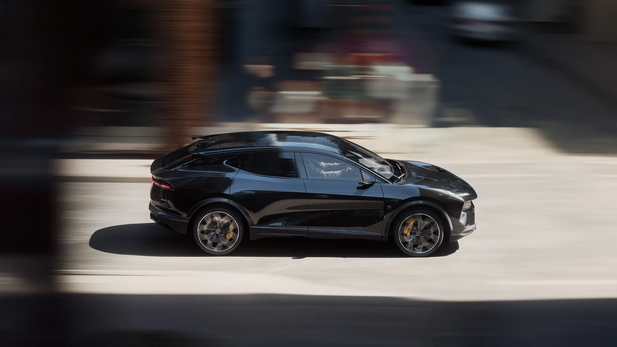Black Lotus Eletre driving at speed