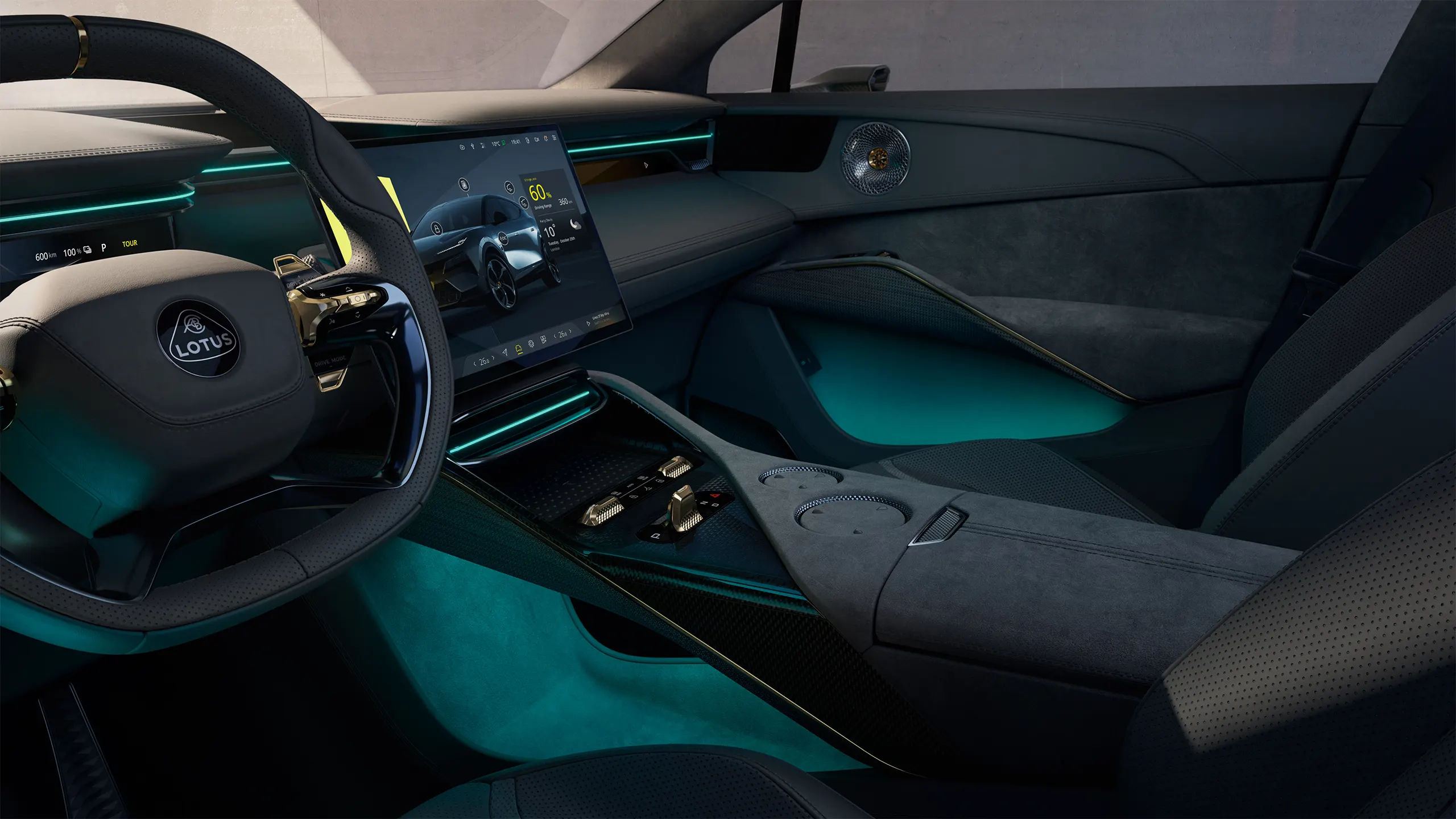 Wide interior of the Lotus Eletre luxury electric SUV
