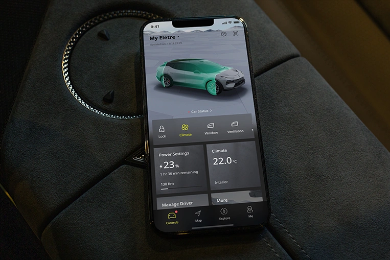 Lotus Cars mobile app controlling Eletre functions